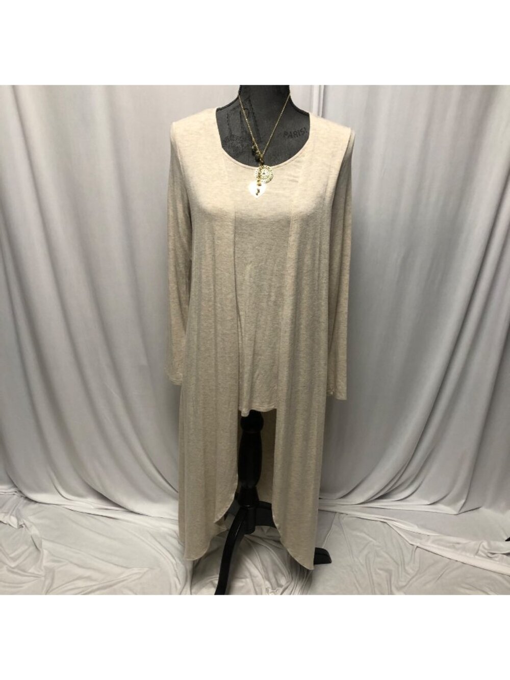 Boston Proper Long Drapey Top with Cardigan Womens Size Medium Beige Lightweight